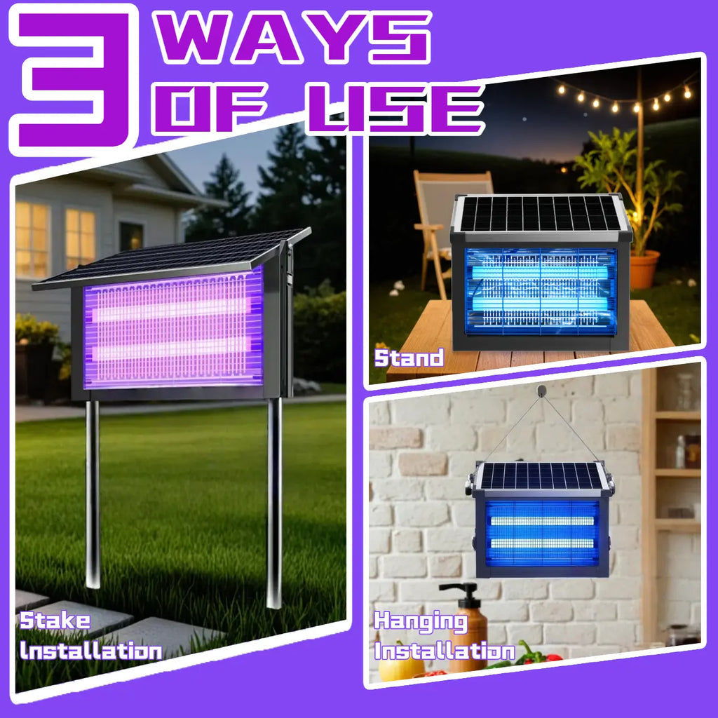 Solar Bug Zapper Outdoor, 4500V Mosquito Zapper Waterproof with Panel Sensor Electric Fly Zapper Rechargeable Mosquito Killer with 10FT Extension Cord, Fly Trap Ideal for Patio, Backyard, Camping Eliminator ,Dual Charging