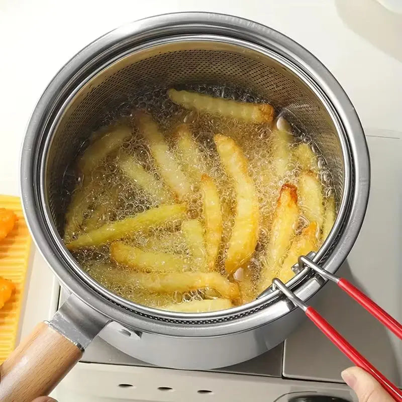 Stainless Steel Multifunctional Fryer- Deep Fryer with Basket-Non-Stick Saucepan-Deepfryer-Kitchenmusthaves-Suitable for Induction & Gas Stoves 1.5Quart