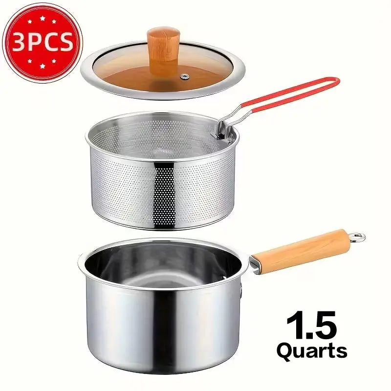Stainless Steel Multifunctional Fryer- Deep Fryer with Basket-Non-Stick Saucepan-Deepfryer-Kitchenmusthaves-Suitable for Induction & Gas Stoves 1.5Quart