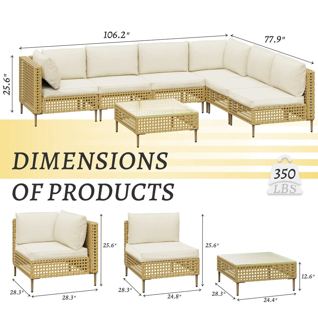 7 Pieces Patio Furniture Set, Outdoor Furniture Set, Sofa Set, Outdoor Seating Group, Durable PE Wicker Rattan Construction, Ideal Sofa Set for Comfortable Lounging Summervibes