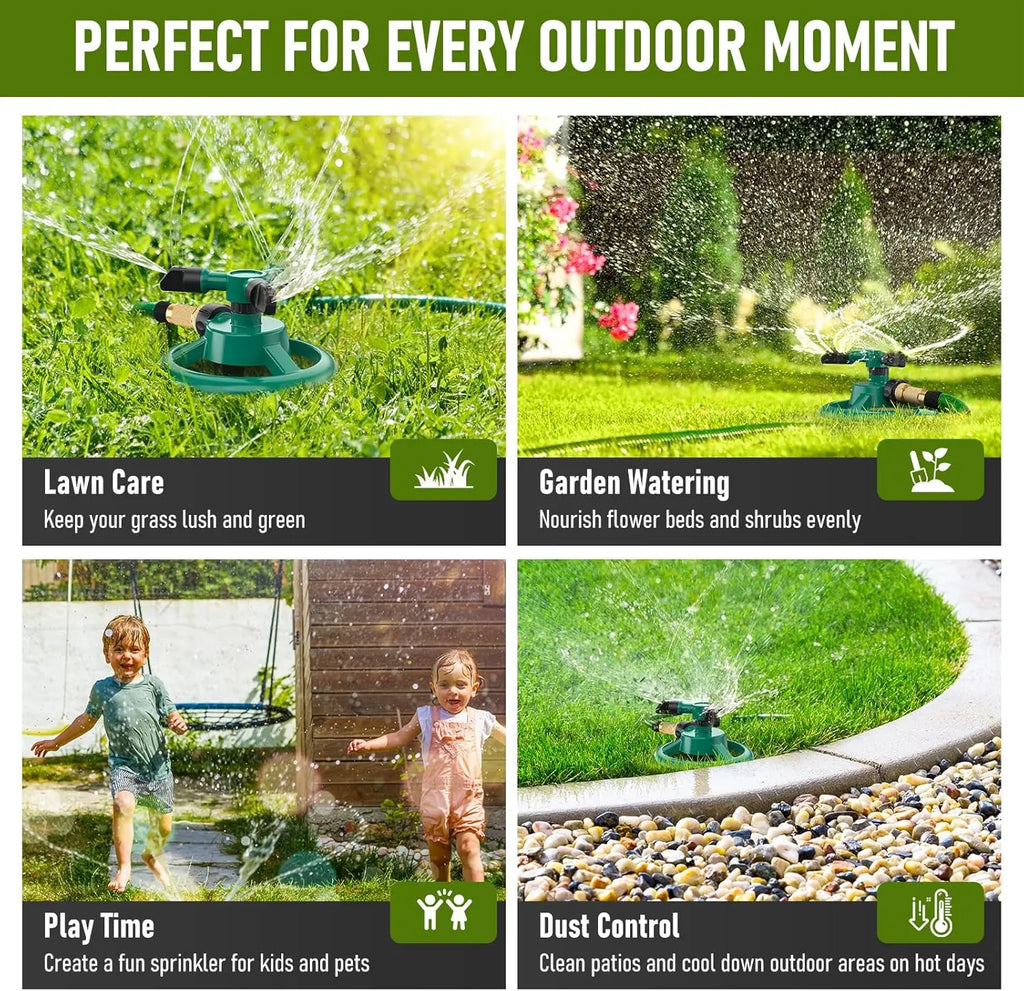 360 Degree Rotating Lawn Sprinkler, Automatic Garden Watering System, Large Area Coverage Irrigation, Heavy Duty Yard Sprinkler for Outdoor Spray, Adjustable Lawn & Garden Watering Device