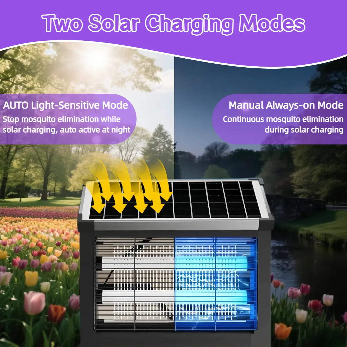 Solar Bug Zapper Outdoor, 4500V Mosquito Zapper Waterproof with Panel Sensor Electric Fly Zapper Rechargeable Mosquito Killer with 10FT Extension Cord, Fly Trap Ideal for Patio, Backyard, Camping Eliminator ,Dual Charging