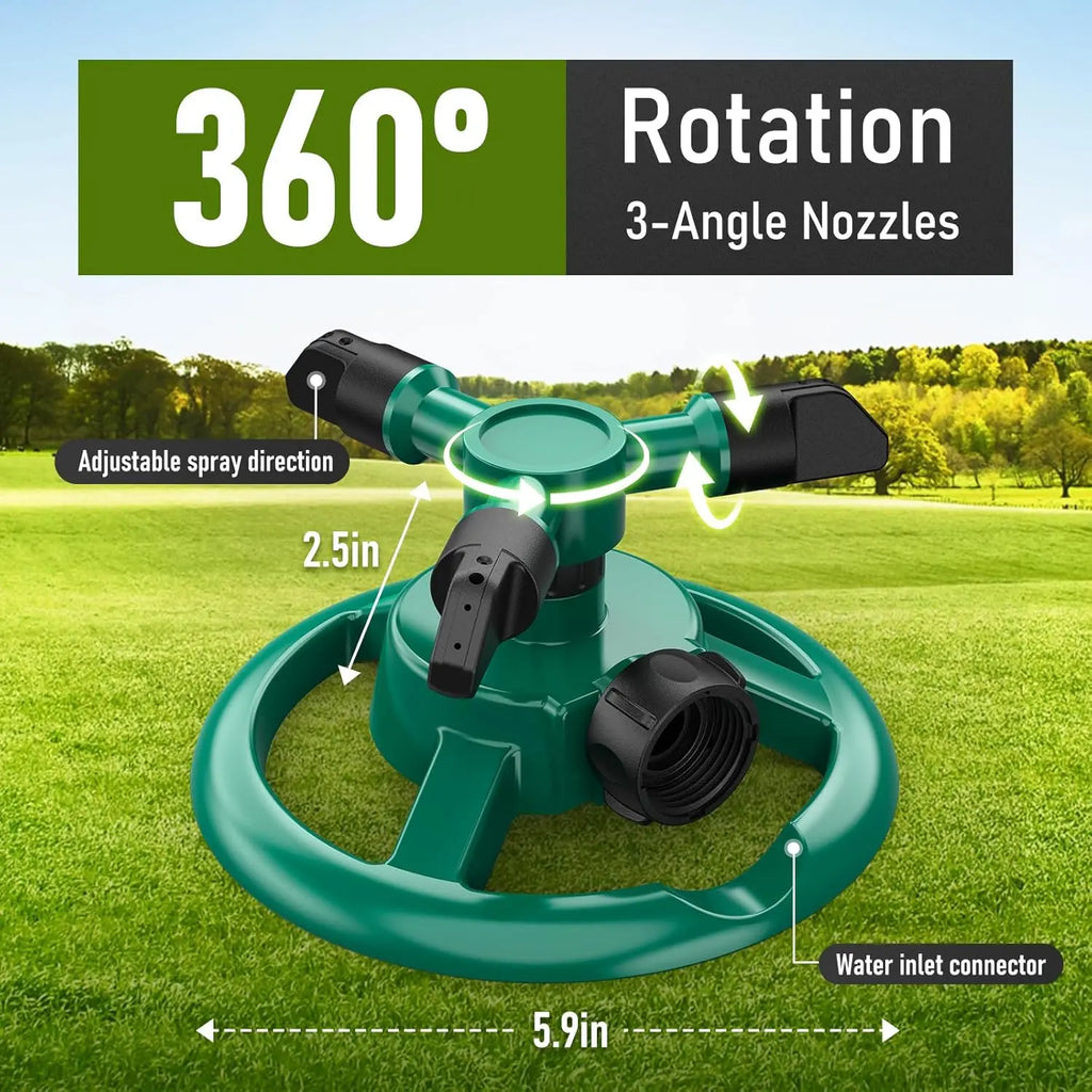 360 Degree Rotating Lawn Sprinkler, Automatic Garden Watering System, Large Area Coverage Irrigation, Heavy Duty Yard Sprinkler for Outdoor Spray, Adjustable Lawn & Garden Watering Device