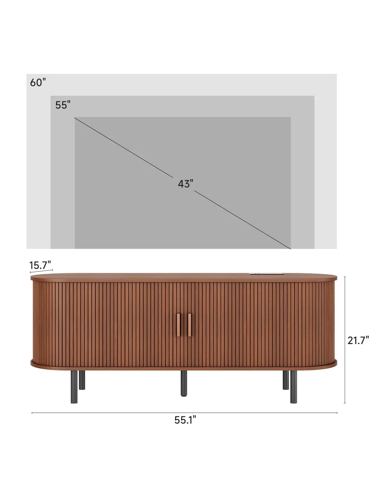 ONBRILL Mid-Century Modern Wooden TV Stand - 55/63/69 In, Fluted Look, Power Outlets, Sliding Doors, Adjustable Shelves, Easy Assembly, for 60/70 in Tvs, Living Room Furniture Media Console TV Shelf