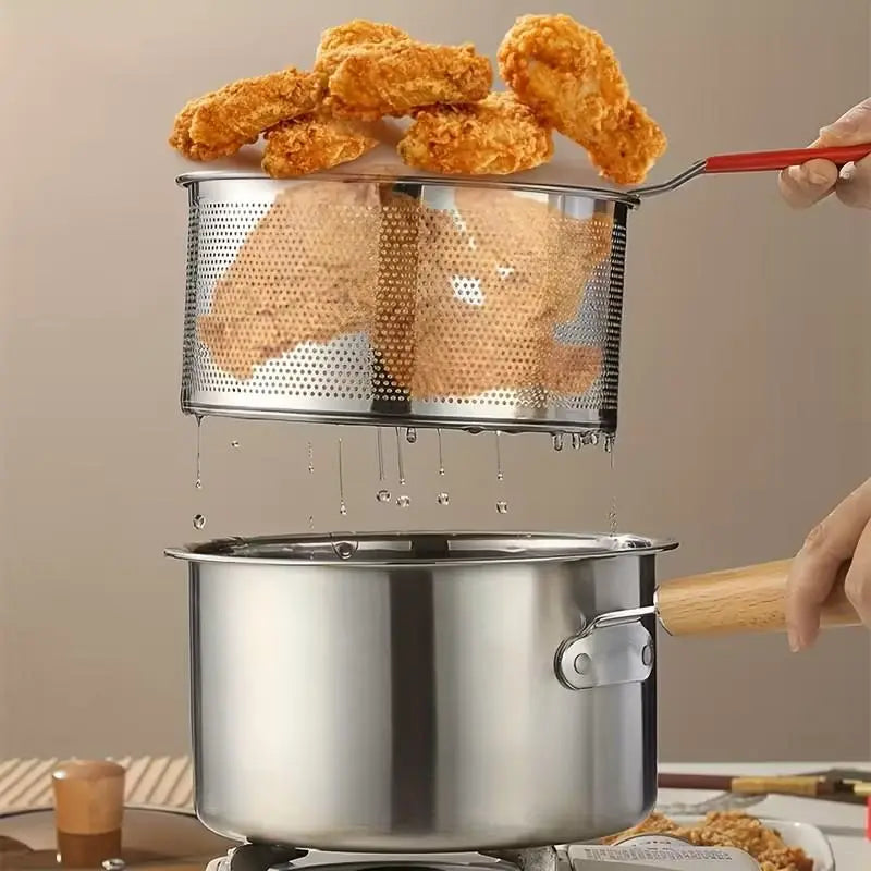 Stainless Steel Multifunctional Fryer- Deep Fryer with Basket-Non-Stick Saucepan-Deepfryer-Kitchenmusthaves-Suitable for Induction & Gas Stoves 1.5Quart