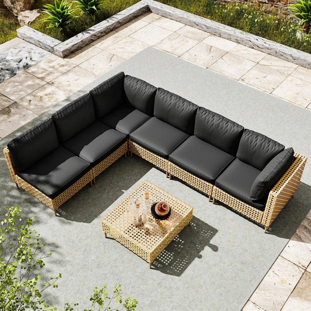 7 Pieces Patio Furniture Set, Outdoor Furniture Set, Sofa Set, Outdoor Seating Group, Durable PE Wicker Rattan Construction, Ideal Sofa Set for Comfortable Lounging Summervibes