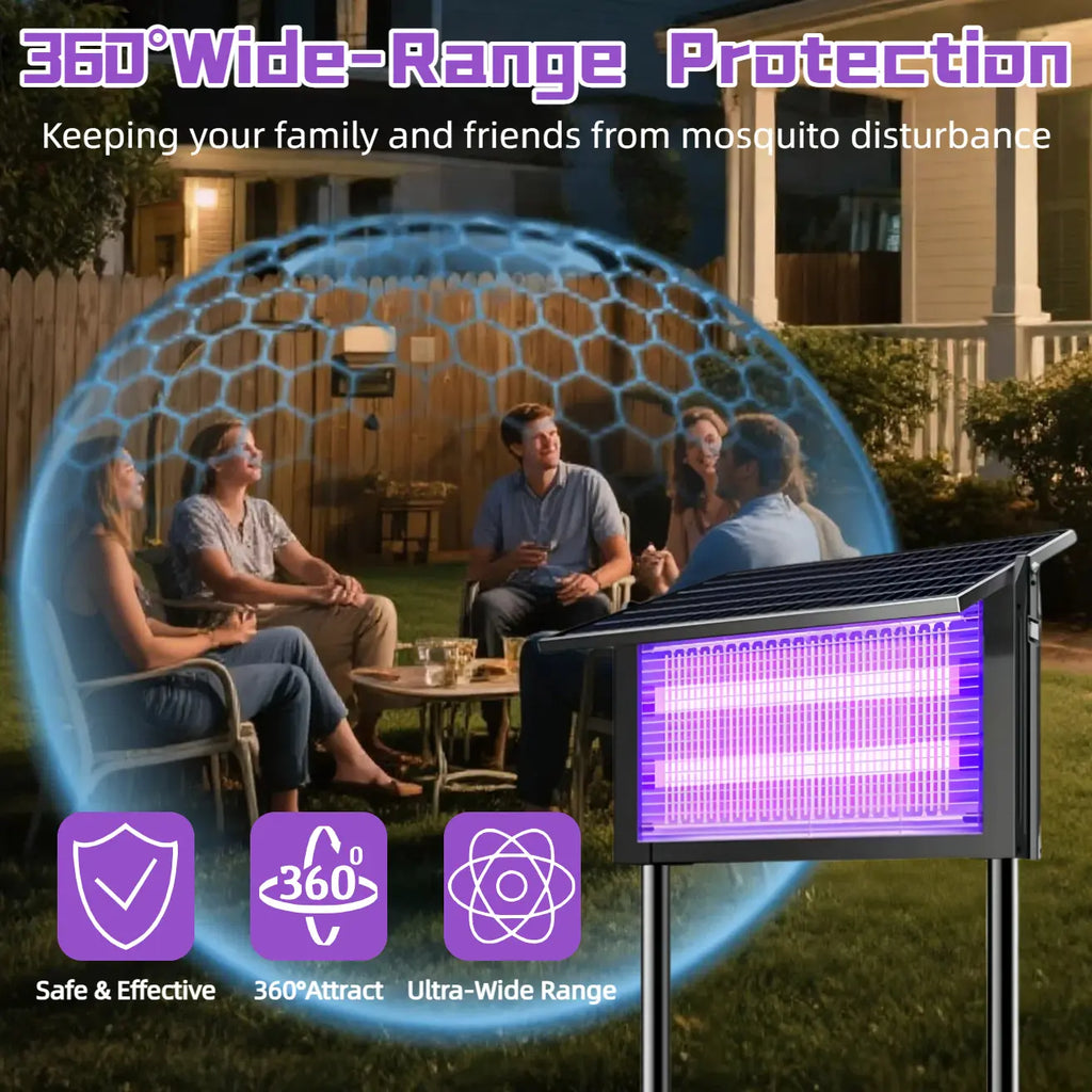 Solar Bug Zapper Outdoor, 4500V Mosquito Zapper Waterproof with Panel Sensor Electric Fly Zapper Rechargeable Mosquito Killer with 10FT Extension Cord, Fly Trap Ideal for Patio, Backyard, Camping Eliminator ,Dual Charging