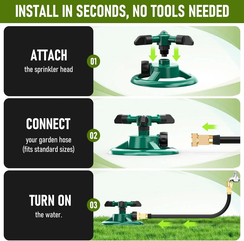 360 Degree Rotating Lawn Sprinkler, Automatic Garden Watering System, Large Area Coverage Irrigation, Heavy Duty Yard Sprinkler for Outdoor Spray, Adjustable Lawn & Garden Watering Device