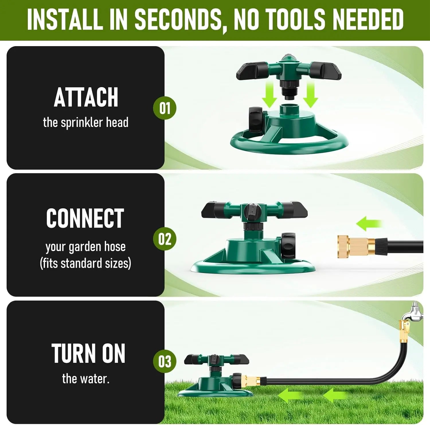 360 Degree Rotating Lawn Sprinkler, Automatic Garden Watering System, Large Area Coverage Irrigation, Heavy Duty Yard Sprinkler for Outdoor Spray, Adjustable Lawn & Garden Watering Device