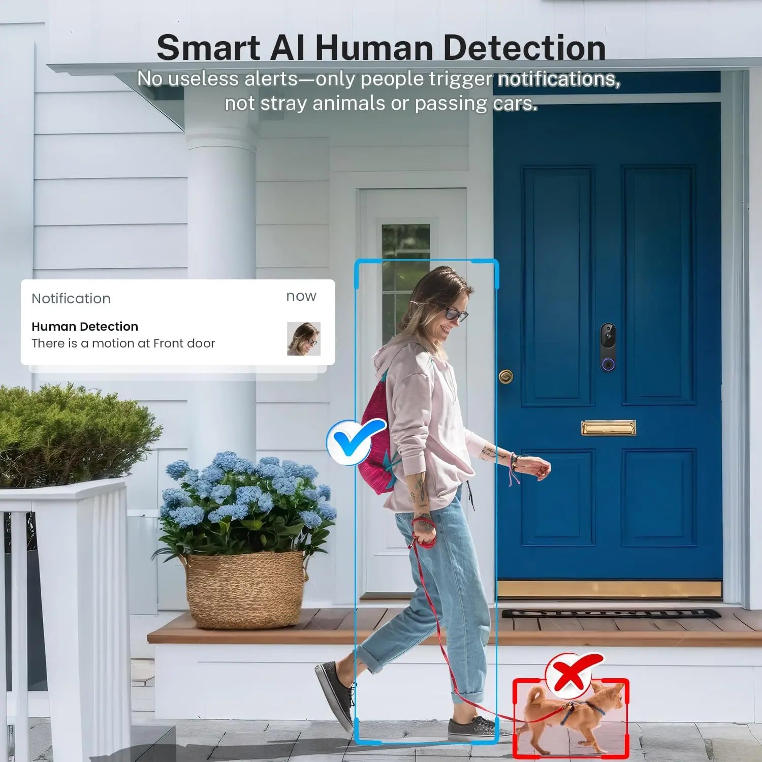 1080P Wireless Wi-Fi Video Doorbell Camera with Two Way Audio Night Vision Cloud Storage Smart AI Motion Detection Supports 2.4Ghz Wi-Fi Only for Home Security