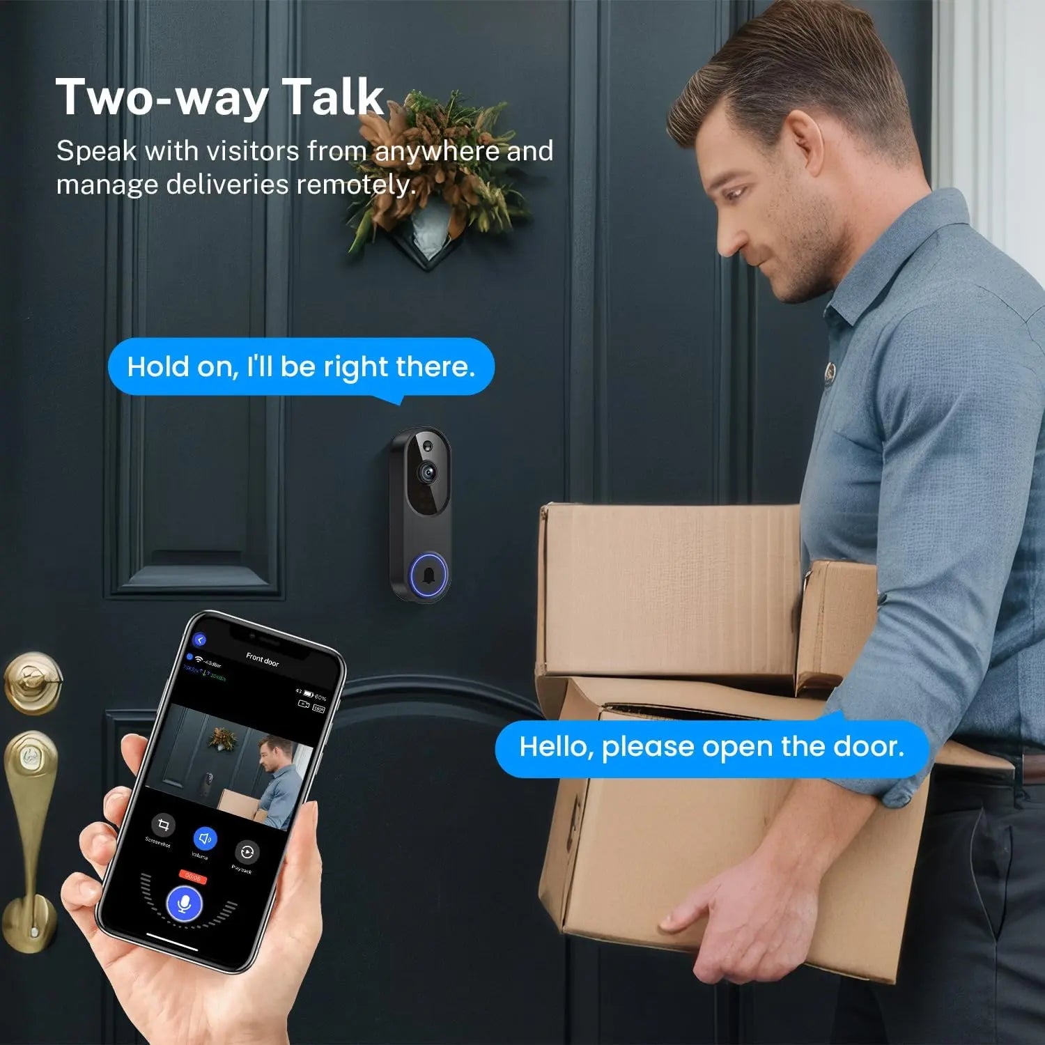 1080P Wireless Wi-Fi Video Doorbell Camera with Two Way Audio Night Vision Cloud Storage Smart AI Motion Detection Supports 2.4Ghz Wi-Fi Only for Home Security