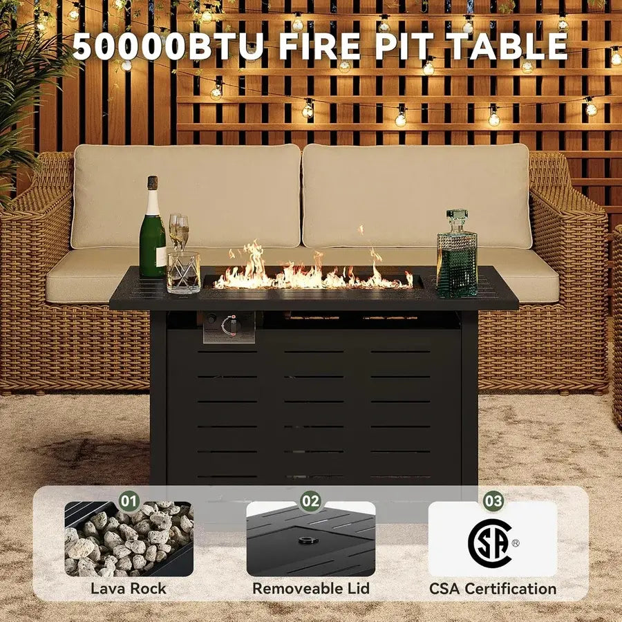Aoxun 40 Inch Propane Fire Pit–50,000 BTU Gas Fire Pit Table with Removable Lid & Lava Rocks, Rectangle Firepit Table for Outside, Patio, Deck, Backyard, Black
