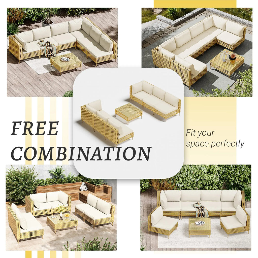7 Pieces Patio Furniture Set, Outdoor Furniture Set, Sofa Set, Outdoor Seating Group, Durable PE Wicker Rattan Construction, Ideal Sofa Set for Comfortable Lounging Summervibes