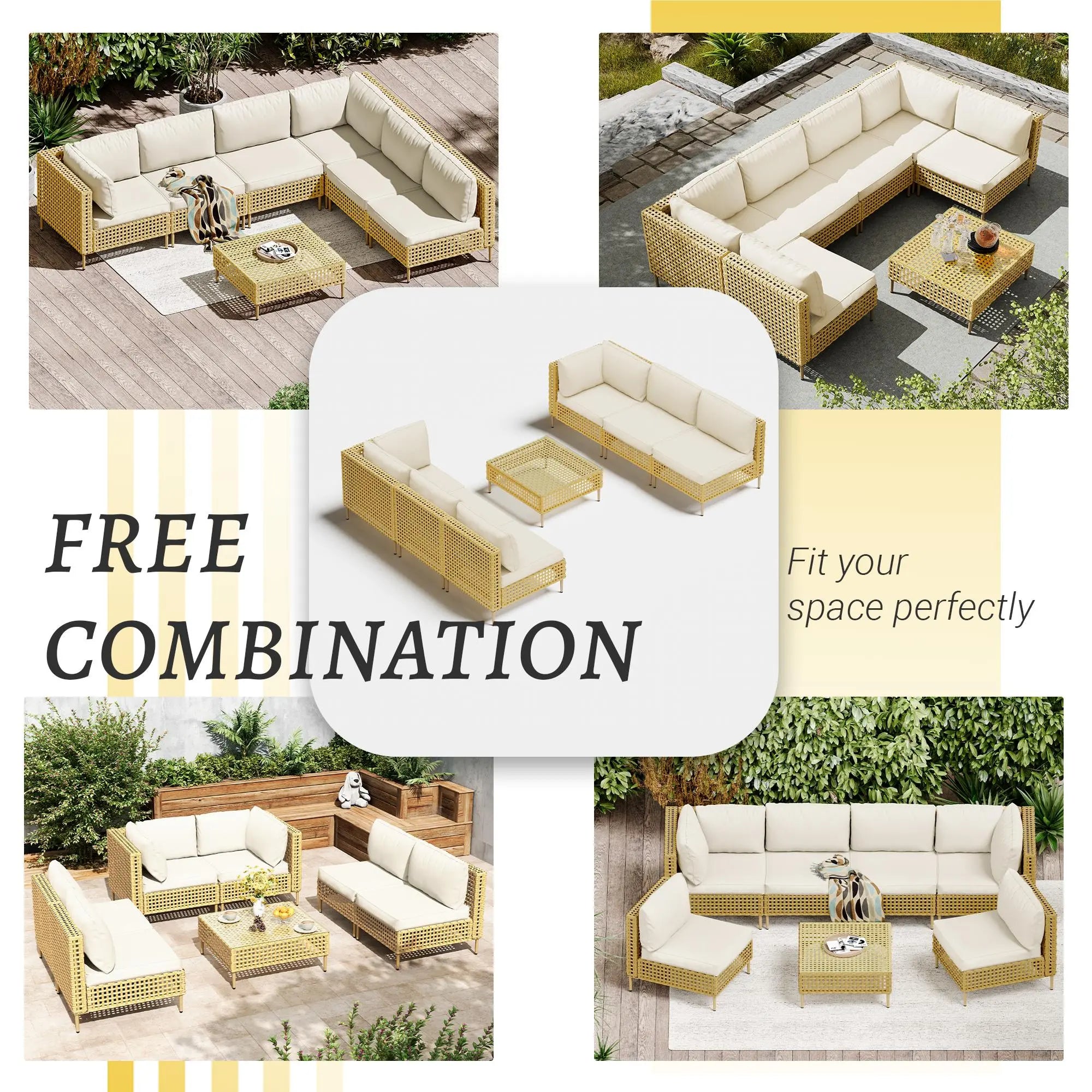 7 Pieces Patio Furniture Set, Outdoor Furniture Set, Sofa Set, Outdoor Seating Group, Durable PE Wicker Rattan Construction, Ideal Sofa Set for Comfortable Lounging Summervibes