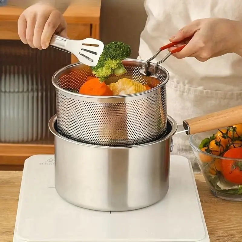 Stainless Steel Multifunctional Fryer- Deep Fryer with Basket-Non-Stick Saucepan-Deepfryer-Kitchenmusthaves-Suitable for Induction & Gas Stoves 1.5Quart