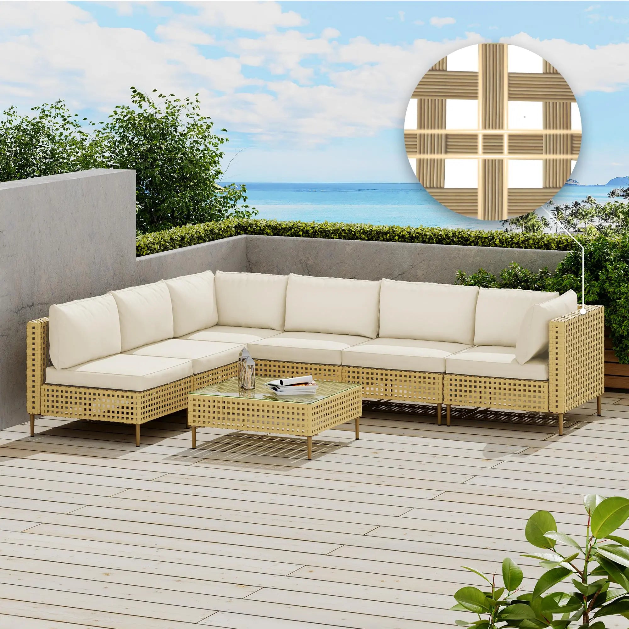 7 Pieces Patio Furniture Set, Outdoor Furniture Set, Sofa Set, Outdoor Seating Group, Durable PE Wicker Rattan Construction, Ideal Sofa Set for Comfortable Lounging Summervibes