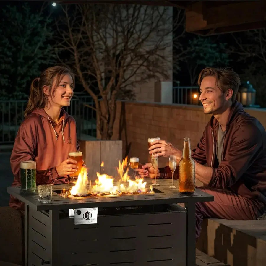 Aoxun 40 Inch Propane Fire Pit–50,000 BTU Gas Fire Pit Table with Removable Lid & Lava Rocks, Rectangle Firepit Table for Outside, Patio, Deck, Backyard, Black
