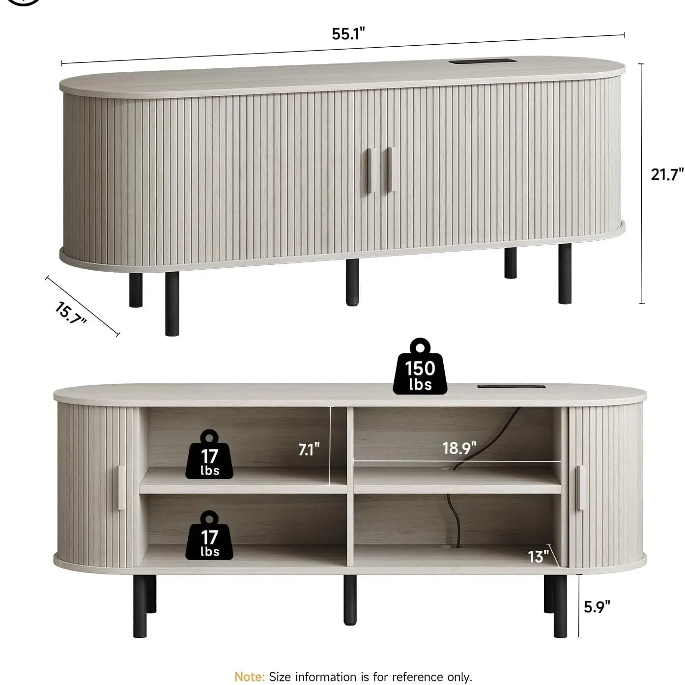 ONBRILL Mid-Century Modern Wooden TV Stand - 55/63/69 In, Fluted Look, Power Outlets, Sliding Doors, Adjustable Shelves, Easy Assembly, for 60/70 in Tvs, Living Room Furniture Media Console TV Shelf